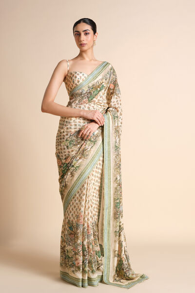 Liana Printed Silk Saree - Ivory